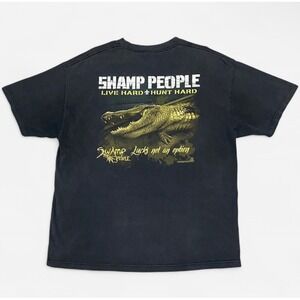 Vintage swamp people live hard hunt hard alligator graphic black T-shirt
